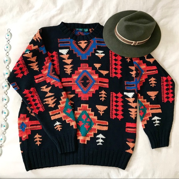 Vintage Sweaters - Vintage Aztec Oversized Cozy grandpa Sweater L